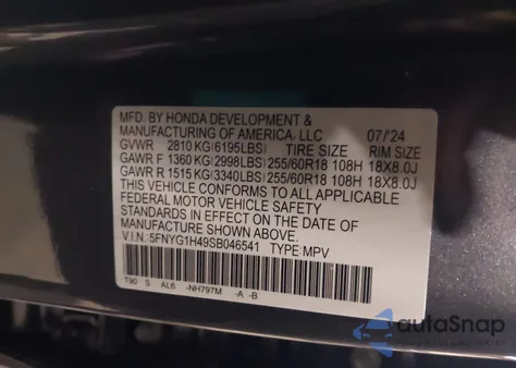 2025 Honda Pilot Ex-L z USA, uszkodzony, nr VIN 5FNYG1H49SB046541